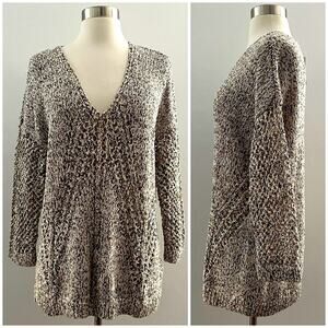 J. Jill Sweater Medium Neutral Chunky Knit Pullover V-Neck Multicolor Marled NWT